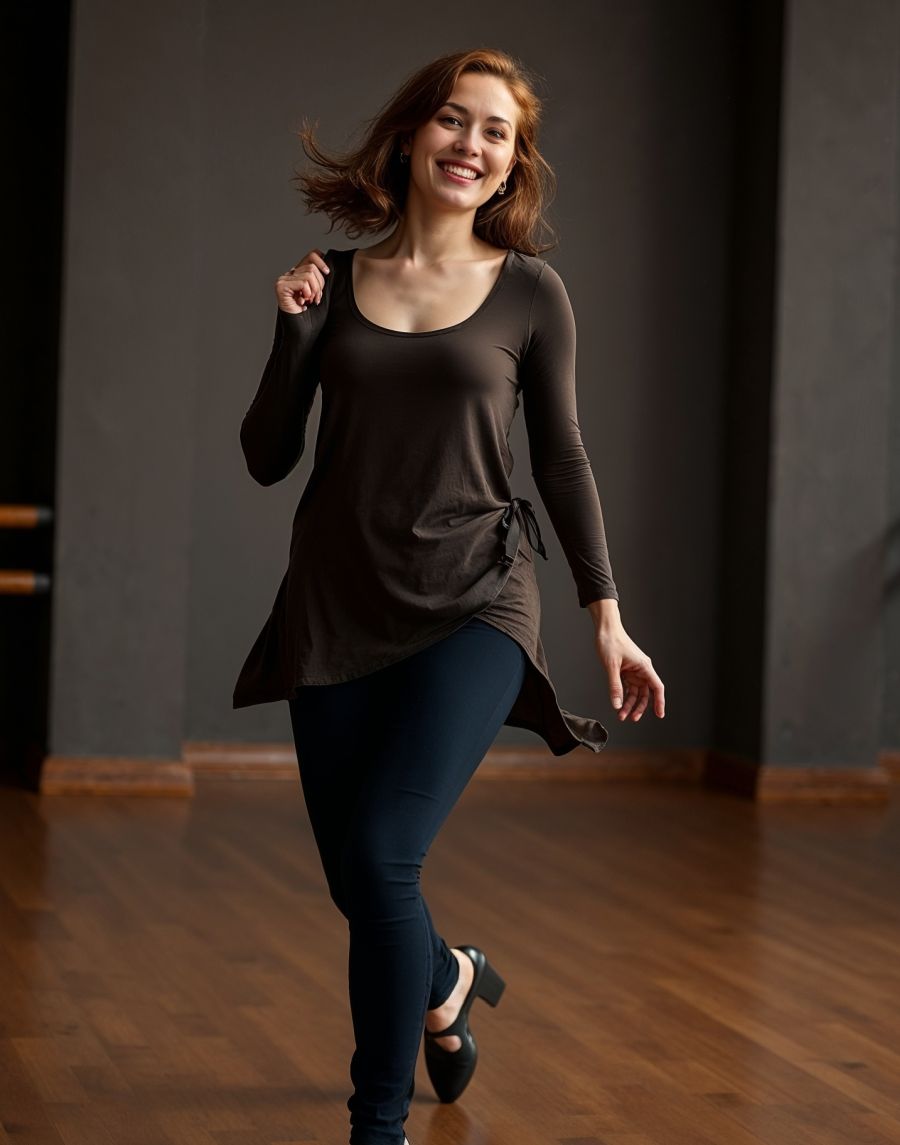 Smiling woman tap dancing - advanced tap dance videos